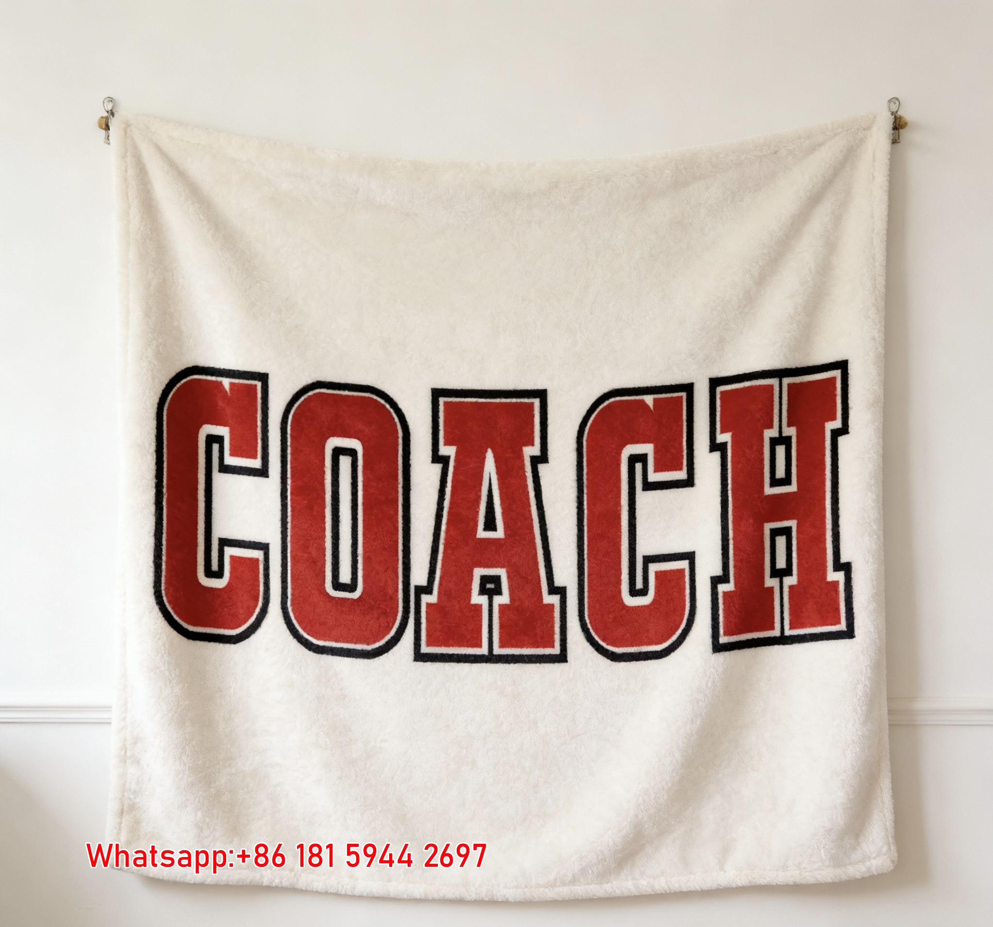 Coach Varsity Red Letter Flannel Throw Blanket C040